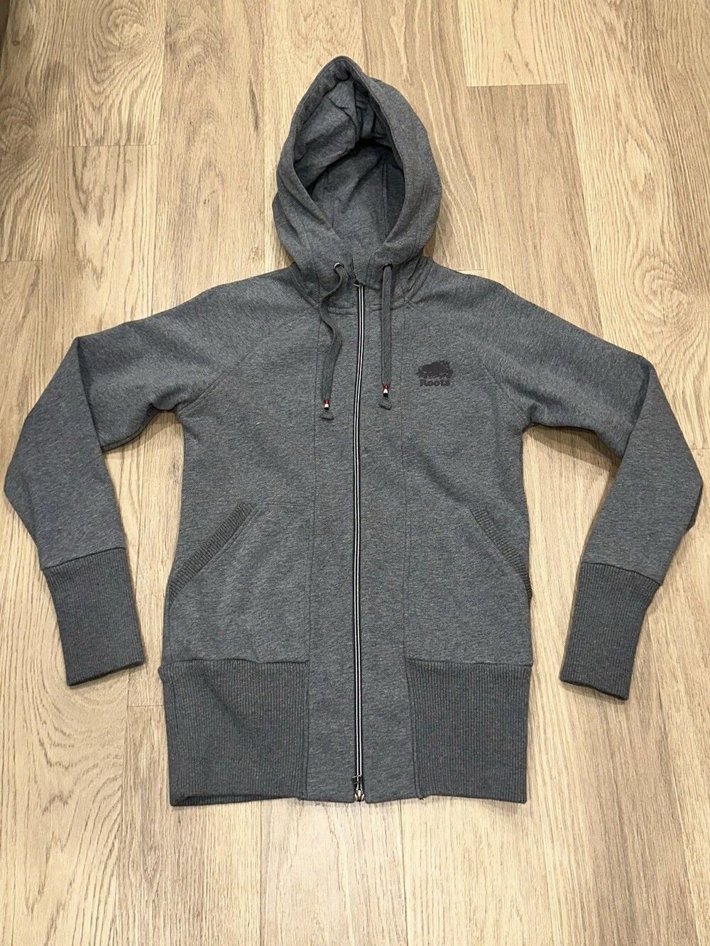 Roots Canada Gray Full Zip Hoodie Womens L Heritage Sporting Fleece Lined